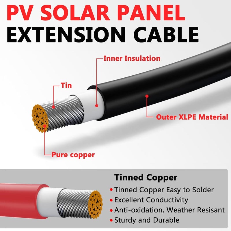 Vansdon 2x20 Feet Solar Panel Extension Cable, 10AWG Solar Cable, Solar Panel Cable with Female and Male Waterproof Connectors for RV, Photovoltaic Systems (20FT Red + 20FT Black) - Image 2